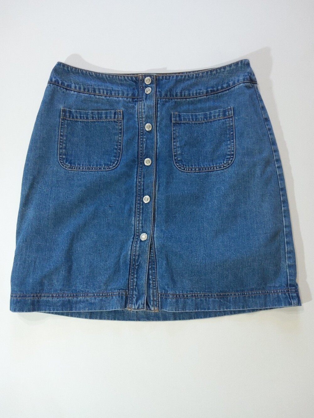 Gap Snap Button Denim Jean Skirt Womens 12 Light Wash Patch Pockets Y2K Festival